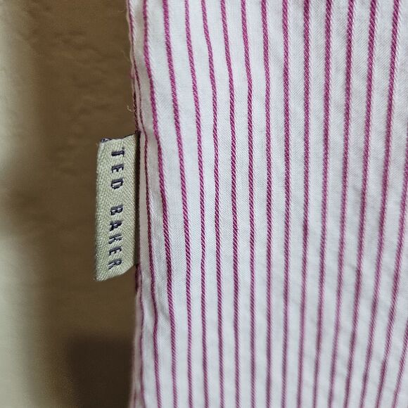Ted Baker Womens Cotton Shirt XS Button Down Red Stripe Contrast Cuff Designer 2 - Picture 12 of 16